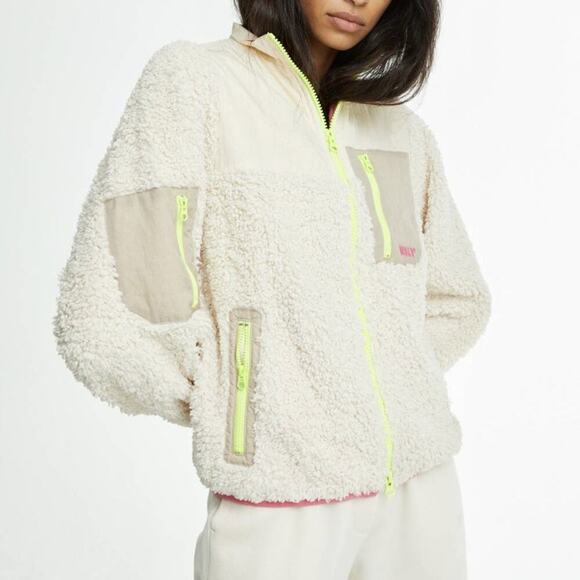 WSLY Cream Eco Sherpa Fluffy Mixed Media Barrow Jacket - Picture 1 of 9